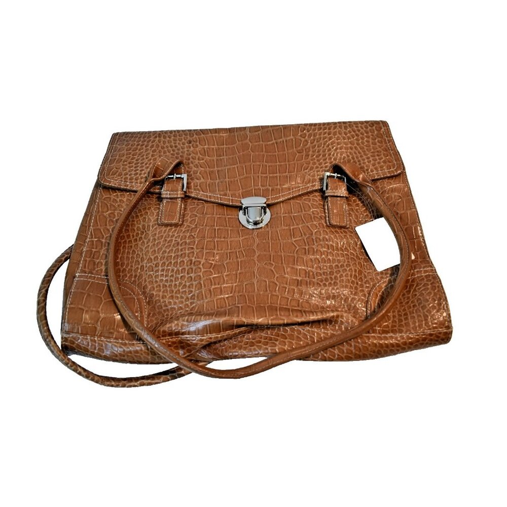 Liz Claiborne Faux Alligator Lizard Snake Purse Lots Of Pockets Magnetic Closure